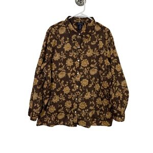 Jones New York Signature Women’s 3XL Brown and Gold Floral Button-Up Shirt